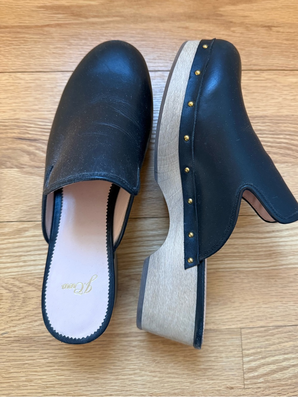 J CREW Black Leather Studded Clog Mules Size 11 EUC Perfect!